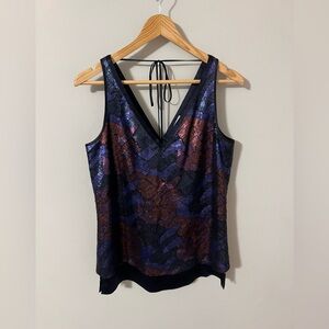 Etcetera Sequin Sleeveless Bow Back Silk Blouse NWOT Size 4